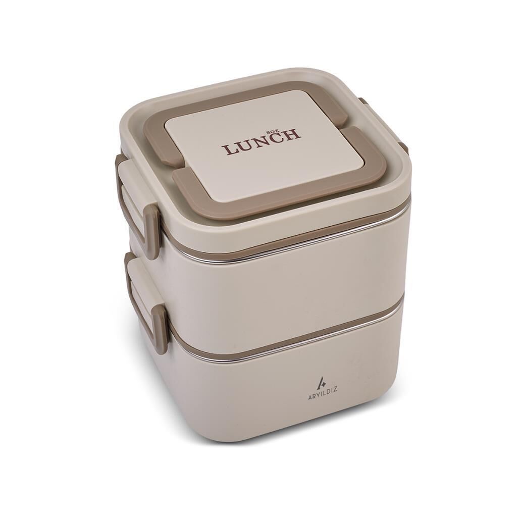ARYILDIZ BENTO 2 KATLI LUNCH BOX YEMEK TERMOSU KARE BEJ 1400ML