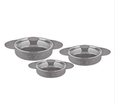 OMS 6 PARÇA KULPLU GRANİT SAHAN SETİ GRİ 16-18-20