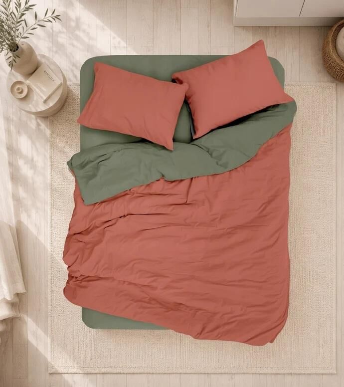COTTON BOX PLAİN KİREMİT-HAKİ ÇİFT KİŞİLİK NEVRESİM TAKIMI