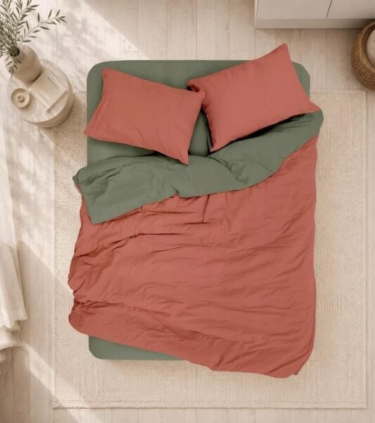 COTTON BOX PLAİN KİREMİT-HAKİ ÇİFT KİŞİLİK NEVRESİM TAKIMI