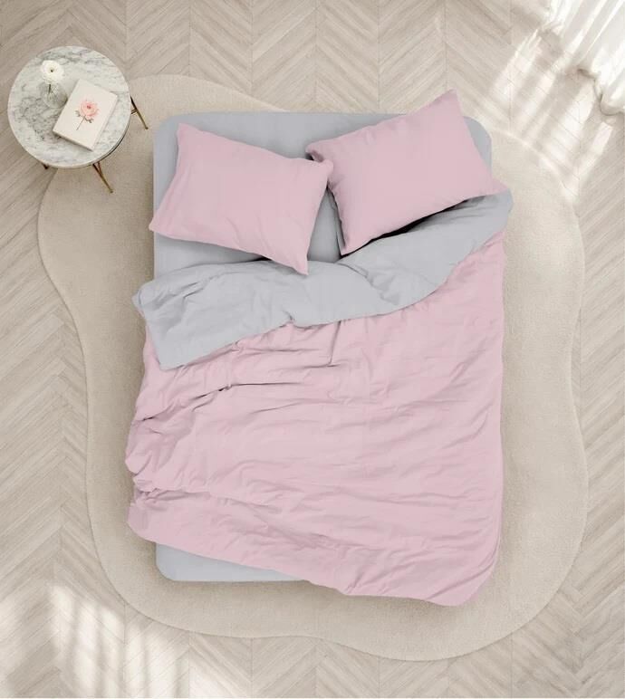 COTTON BOX PLAİN PEMBE-GRİ ÇİFT KİŞİLİK NEVRESİM TAKIMI