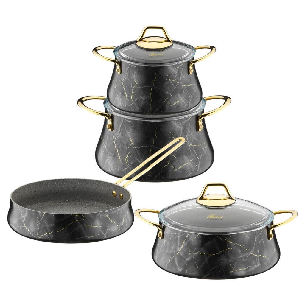 BRİONİ MARBLE MERMER DESEN 7 PARÇA TENCERE SETİ SİYAH