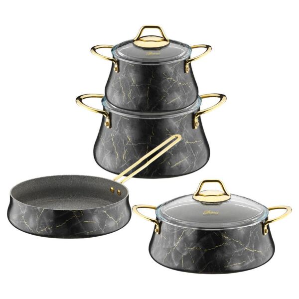 BRİONİ MARBLE MERMER DESEN 7 PARÇA TENCERE SETİ SİYAH