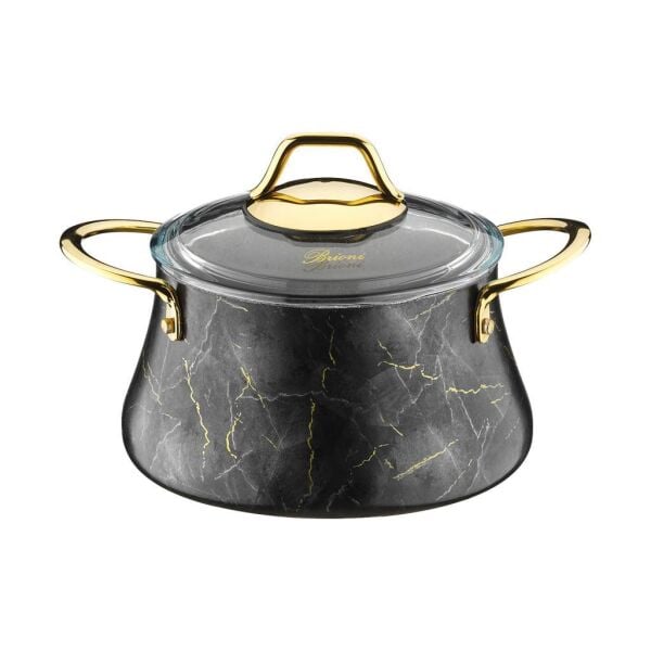 BRİONİ MARBLE MERMER DESEN 7 PARÇA TENCERE SETİ SİYAH