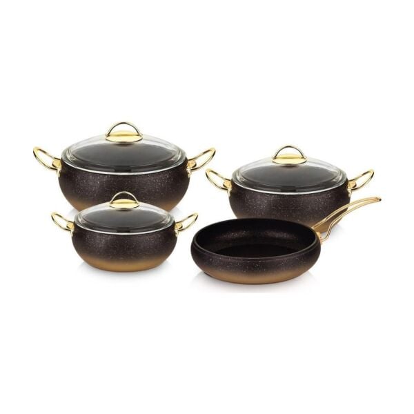 Oms Topchef 7 Parça Granit Küre Tencere Seti Gold