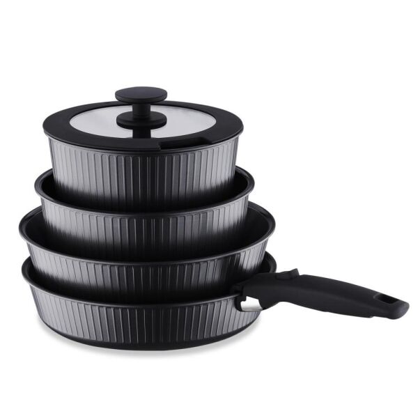 KORKMAZ A2792 NOVA PRATİKA 8 PARÇA TENCERE SETİ SİYAH