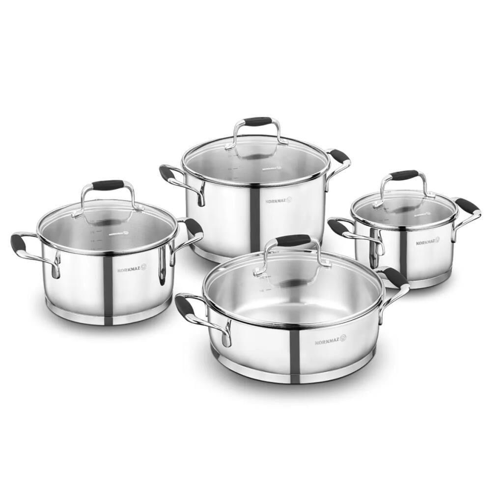 KORKMAZ A1979 FLORA 8 PARÇA TENCERE SETİ SİYAH
