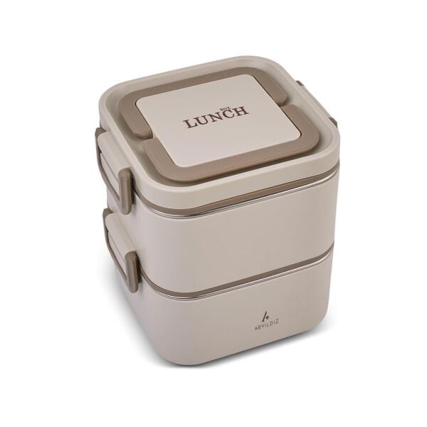 ARYILDIZ BENTO 2 KATLI LUNCH BOX YEMEK TERMOSU KARE BEJ 1400ML