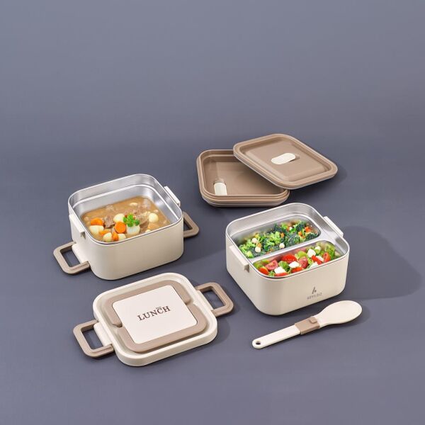 ARYILDIZ BENTO 2 KATLI LUNCH BOX YEMEK TERMOSU KARE BEJ 1400ML