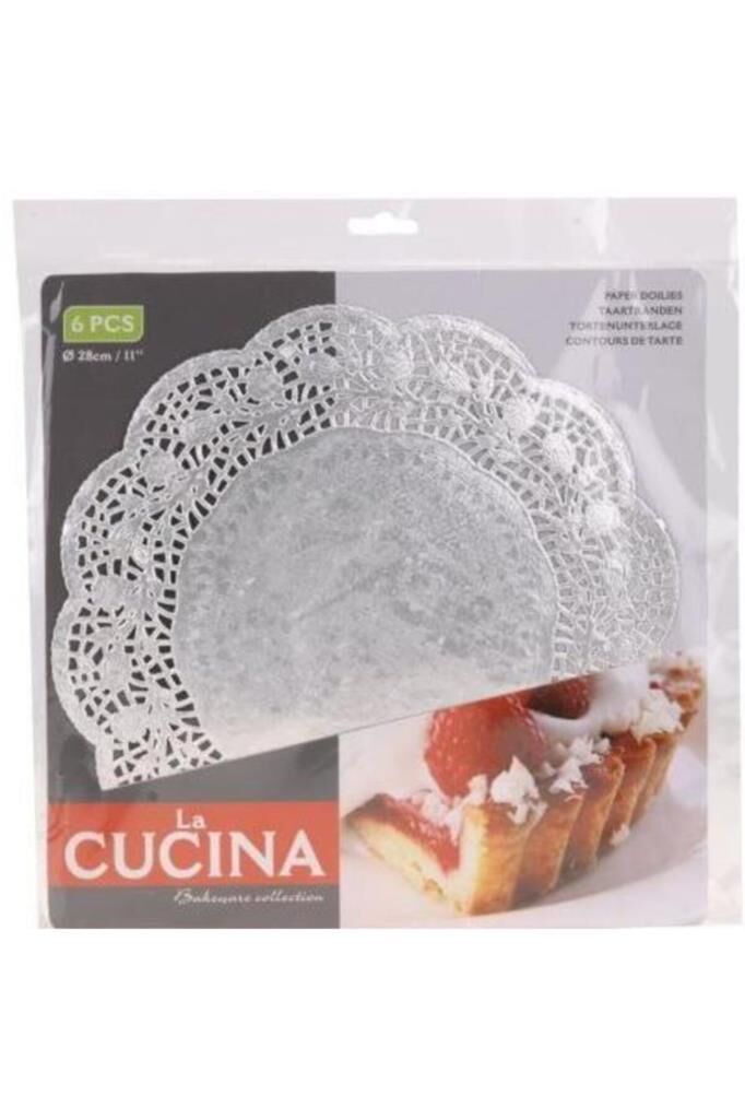 DANTEL GÜMÜŞ RENKTE KAĞIT PASTA KURABİYE KEK ALTLIĞI 29 CM