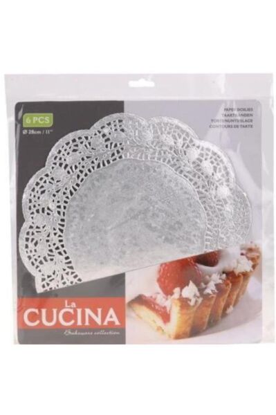 DANTEL GÜMÜŞ RENKTE KAĞIT PASTA KURABİYE KEK ALTLIĞI 29 CM