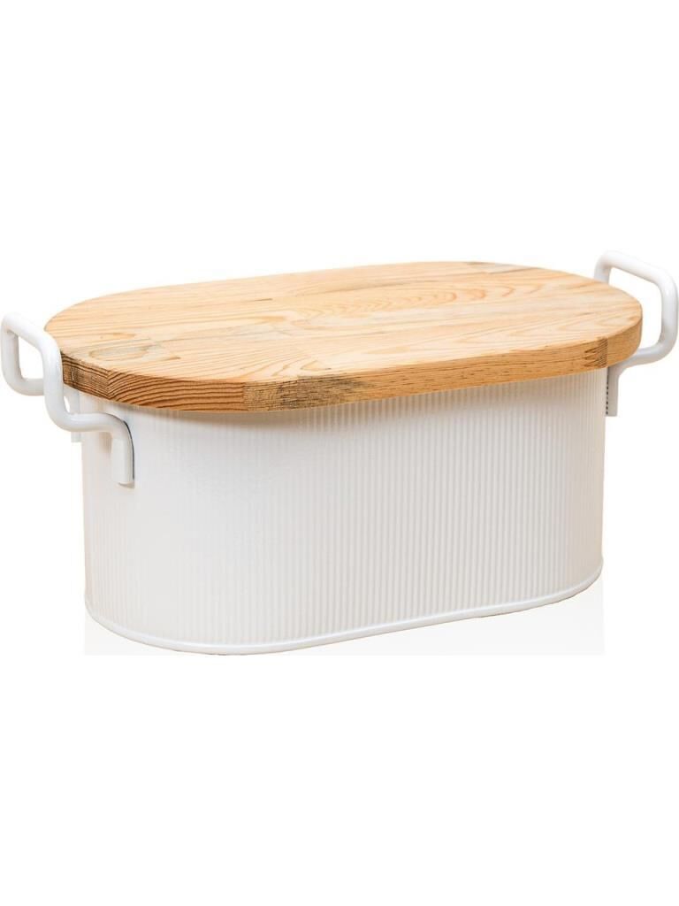 THE MİA STRİPE AHŞAP KAPAKLI EKMEK SAKLAMA KUTUSU BEYAZ 40*22*18 CM