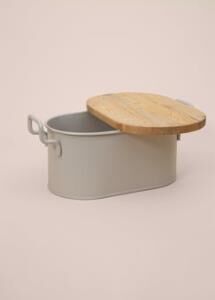 THE MİA STRİPE AHŞAP KAPAKLI EKMEK SAKLAMA KUTUSU BEJ 40*22*18 CM