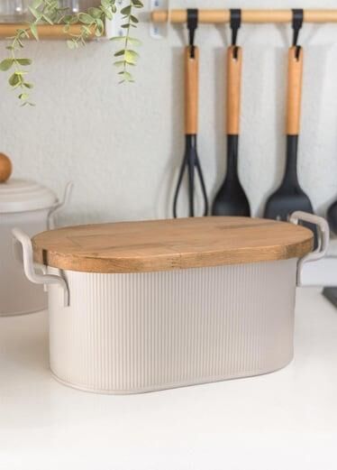 THE MİA STRİPE AHŞAP KAPAKLI EKMEK SAKLAMA KUTUSU BEJ 40*22*18 CM
