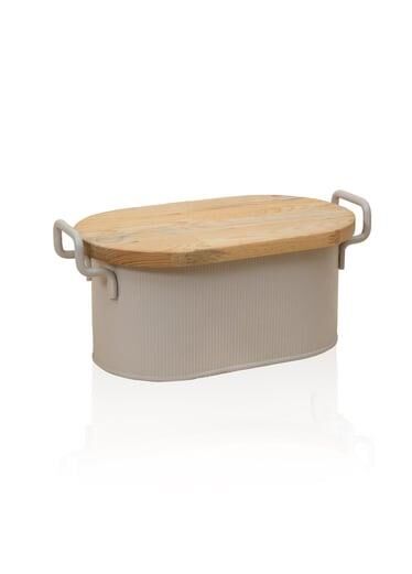 THE MİA STRİPE AHŞAP KAPAKLI EKMEK SAKLAMA KUTUSU BEJ 40*22*18 CM