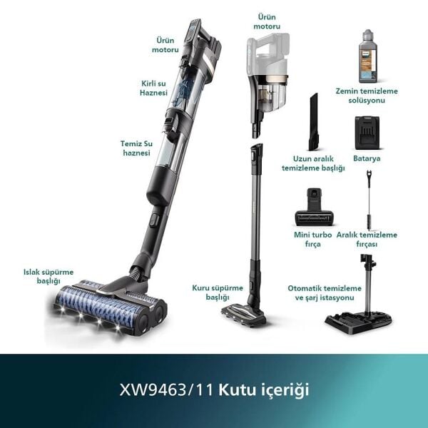 PHİLİPS XW-9463/11 AQUATRİO ISLAK KURU KABLOSUZ DİK SÜPÜRGE