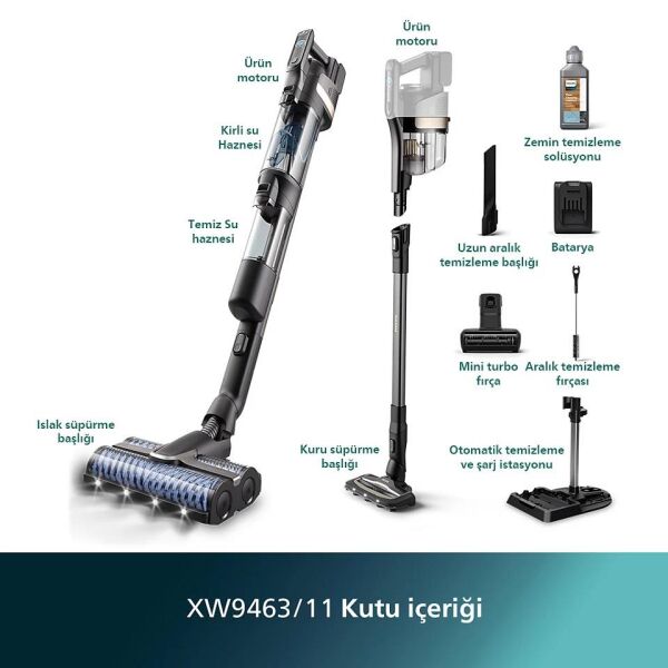 PHİLİPS XW-9463/11 AQUATRİO ISLAK KURU KABLOSUZ DİK SÜPÜRGE