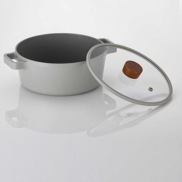 FİKA ALÜMİNYUM DÖKÜM TENCERE GRİ CAM KAPAKLI 18 CM