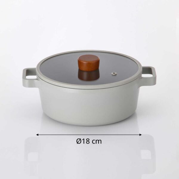 FİKA ALÜMİNYUM DÖKÜM TENCERE GRİ CAM KAPAKLI 18 CM