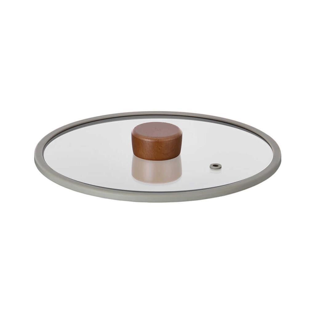 FİKA 22 CM DÜZ SİLİKON ÇERÇEVELİ CAM KAPAK GRİ