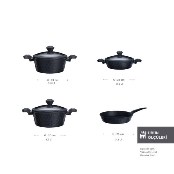 KARACA BİODİAMOND ANTİBAKTERİYEL KULPLU İNDÜKSİYON TABANLI 7 PARÇA TENCERE SETİ