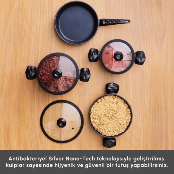 KARACA BİODİAMOND ANTİBAKTERİYEL KULPLU İNDÜKSİYON TABANLI 7 PARÇA TENCERE SETİ