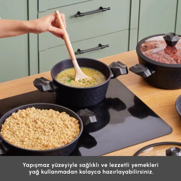 KARACA BİODİAMOND ANTİBAKTERİYEL KULPLU İNDÜKSİYON TABANLI 7 PARÇA TENCERE SETİ