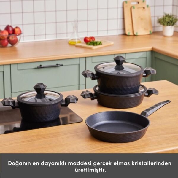 KARACA BİODİAMOND ANTİBAKTERİYEL KULPLU İNDÜKSİYON TABANLI 7 PARÇA TENCERE SETİ