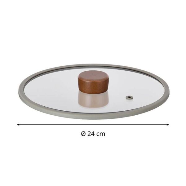 FİKA 24 CM DÜZ SİLİKON ÇERÇEVELİ CAM KAPAK GRİ
