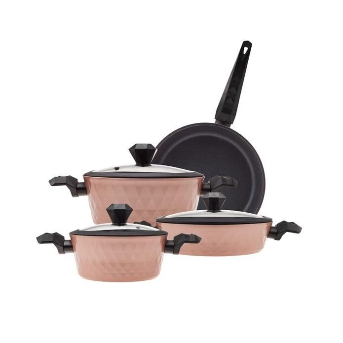 KARACA BİODİAMOND ANTİBAKTERİYEL KULP ROSE GOLD 7 PARÇA İNDÜKSİYON TABANLI TENCERE SETİ