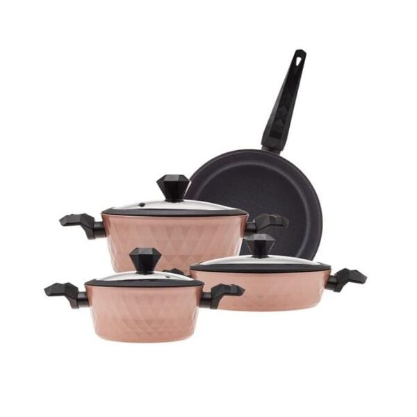 KARACA BİODİAMOND ANTİBAKTERİYEL KULP ROSE GOLD 7 PARÇA İNDÜKSİYON TABANLI TENCERE SETİ