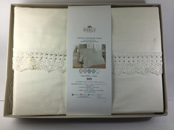 İPEKÇE VALERİA DANTELLİ ÇİFT KİŞİLİK NEVRESİM TAKIMI KREM RENK
