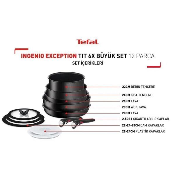 TEFAL INGENIO EXCEPTION TİTANYUM 6X BÜYÜK SET TENCERE SETİ 12 PARÇA