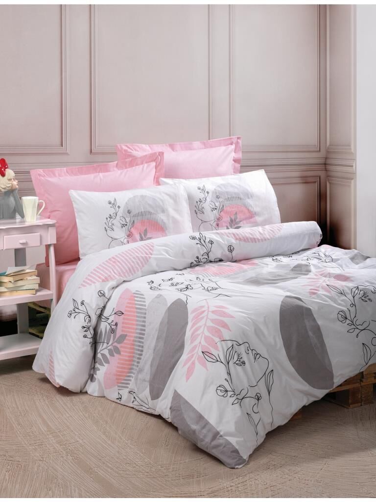 COTTON BOX LINEART ÇİFT KİŞİLİK NEVRESİM TAKIMI PEMBE