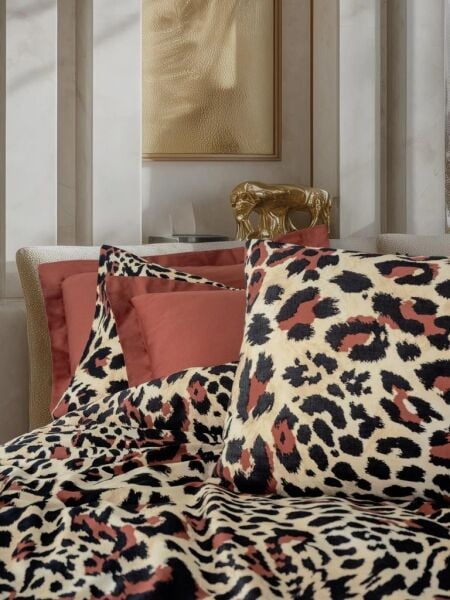 COTTON BOX ÇİFT KİŞİLİK SATEN NEVRESİM TAKIMI LEOPARLI LEOLUXE KİREMİT