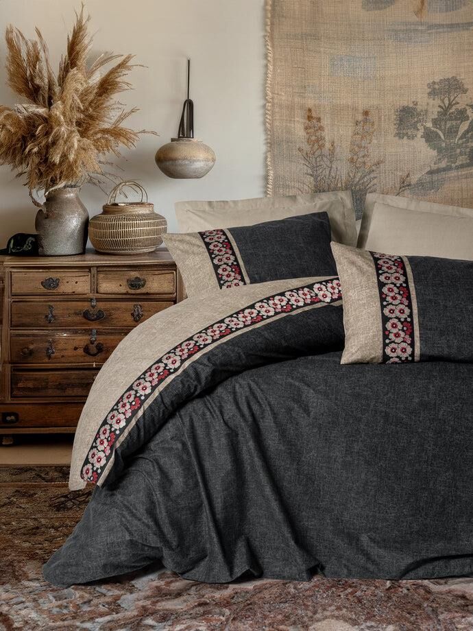 COTTON BOX FOLKART ÇİFT KİŞİLİK NEVRESİM TAKIMI YAMKA BEJ