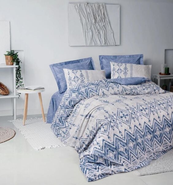 COTTON BOX ETHNIC ÇİFT KİŞİLİK NEVRESİM TAKIMI CLEO MAVİ