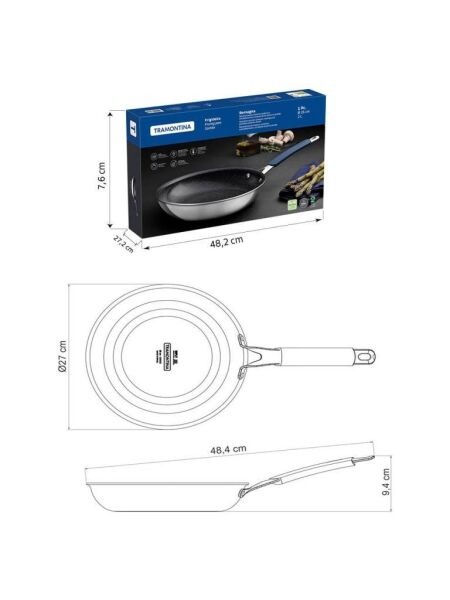 TRAMONTINA ROMAGNA BLUE 25 CM SERAMİK YÜZEYLİ KIZARTMA TAVASI