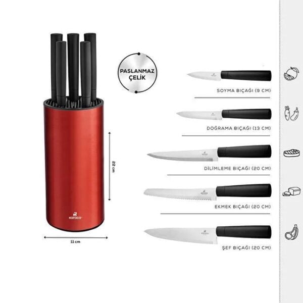KARACA OSCAR RED 6 PARÇA BIÇAK SETİ