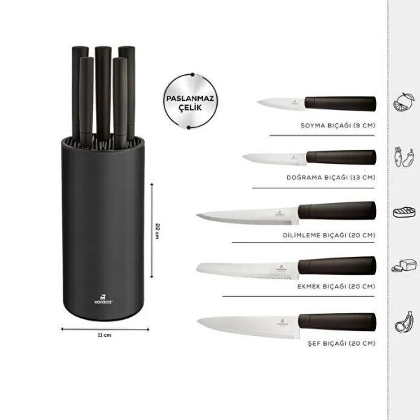 KARACA OSCAR BLACK STANTLI 6 PARÇA BIÇAK SETİ