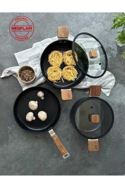 NEOFLAM BIEN ALÜMİNYUM DÖKÜM TENCERE SETİ SİYAH 5 PARÇA
