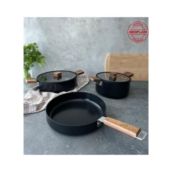 NEOFLAM BIEN ALÜMİNYUM DÖKÜM TENCERE SETİ SİYAH 5 PARÇA