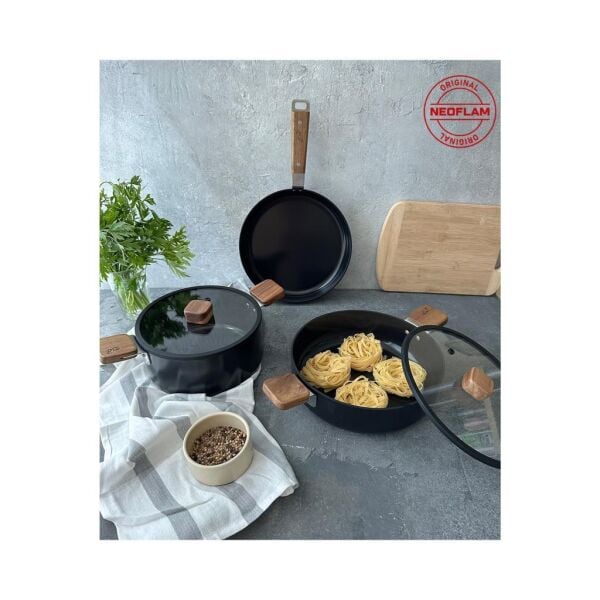 NEOFLAM BIEN ALÜMİNYUM DÖKÜM TENCERE SETİ SİYAH 5 PARÇA