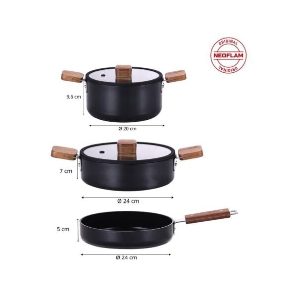 NEOFLAM BIEN ALÜMİNYUM DÖKÜM TENCERE SETİ SİYAH 5 PARÇA