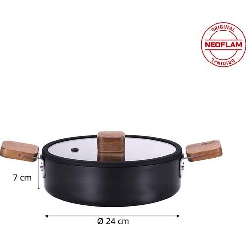 NEOFLAM BIEN ALÜMİNYUM DÖKÜM SIĞ TENCERE SİYAH 24 CM