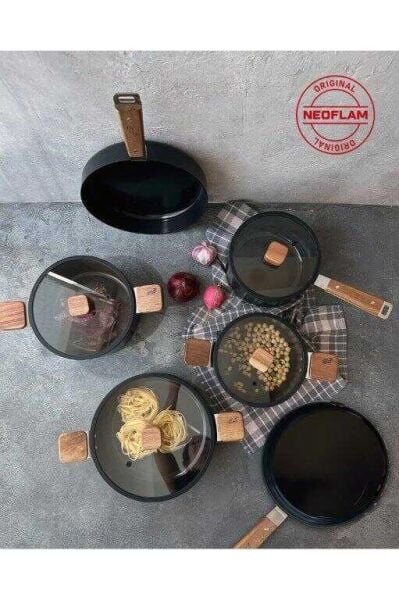 NEOFLAM BIEN ALÜMİNYUM DÖKÜM TENCERE SETİ SİYAH 10 PRÇ