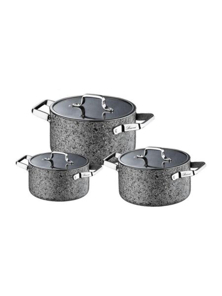 BRİONİ STONE AGE 6 PARÇA ÇİZİLMEZ YANMAZ YAPIŞMAZ İNDÜKSİYONLU MİDİ TENCERE SETİ (16-18-20 CM)