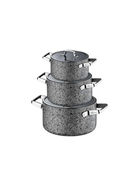 BRİONİ STONE AGE 6 PARÇA ÇİZİLMEZ YANMAZ YAPIŞMAZ İNDÜKSİYONLU MİDİ TENCERE SETİ (16-18-20 CM)