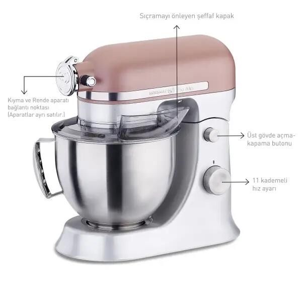KORKMAZ A470 PRO MIX STAND MİKSER 1600W ROSE GOLD/SATİN