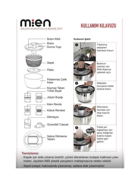 MİEN HAZNELİ SALATA KURUTUCU VE RENDE SETİ